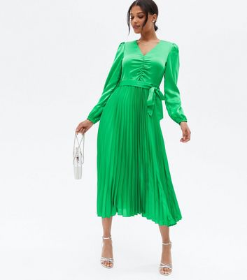 Warehouse pleated midi dress hot sale green