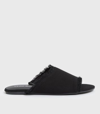 Click to view product details and reviews for Vero Moda Black Frayed Sliders New Look.