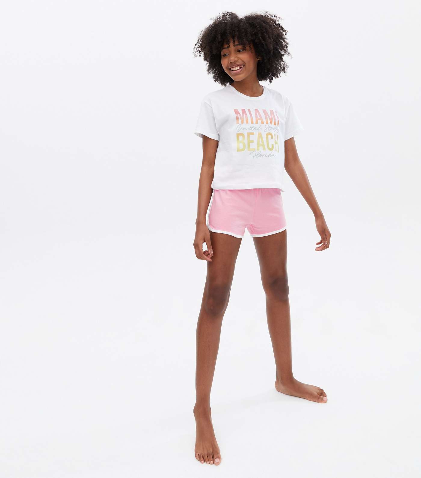 Girls Pink Short Pyjama Set with Miami Logo Image 2