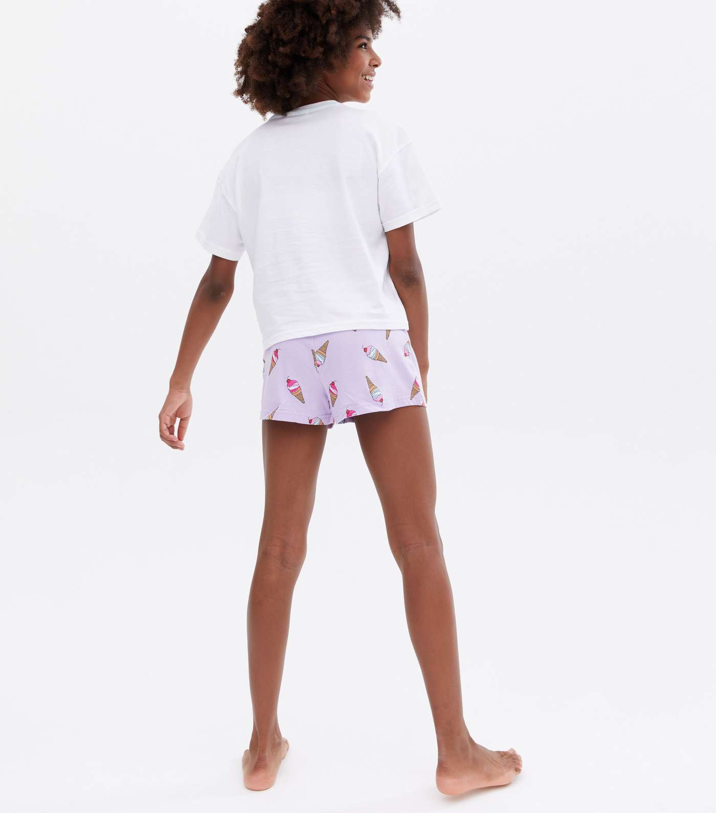 Girls White Short Pyjama Set with Ice Cream Print Image 4