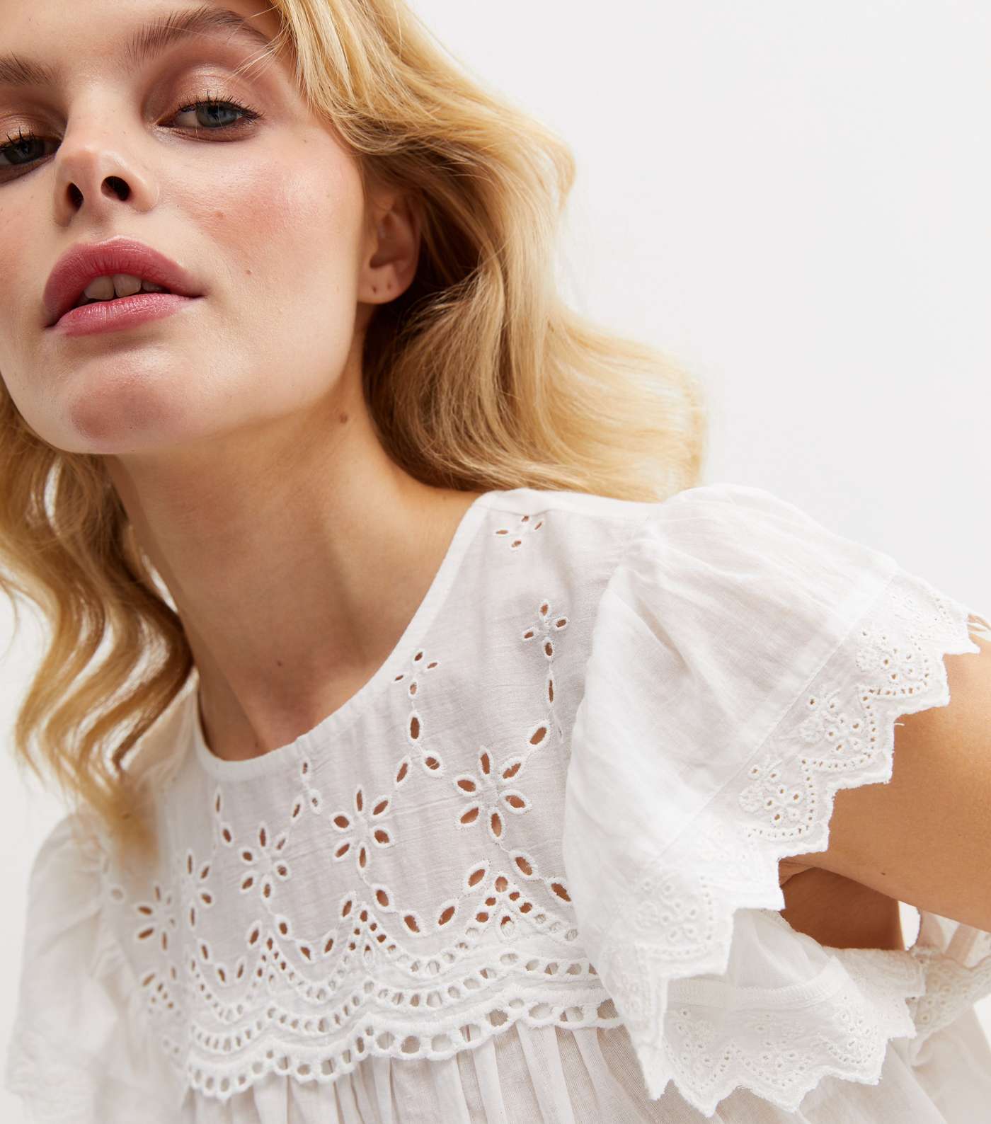 White Broderie Frill Blouse Image 3