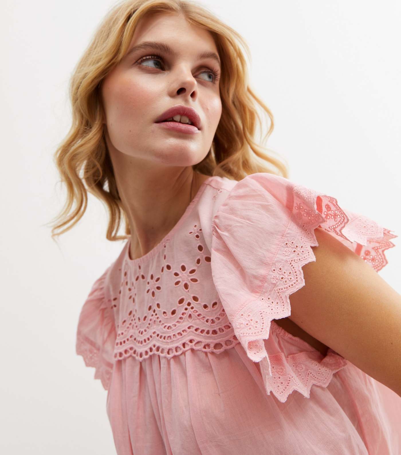 Pale Pink Broderie Frill Blouse