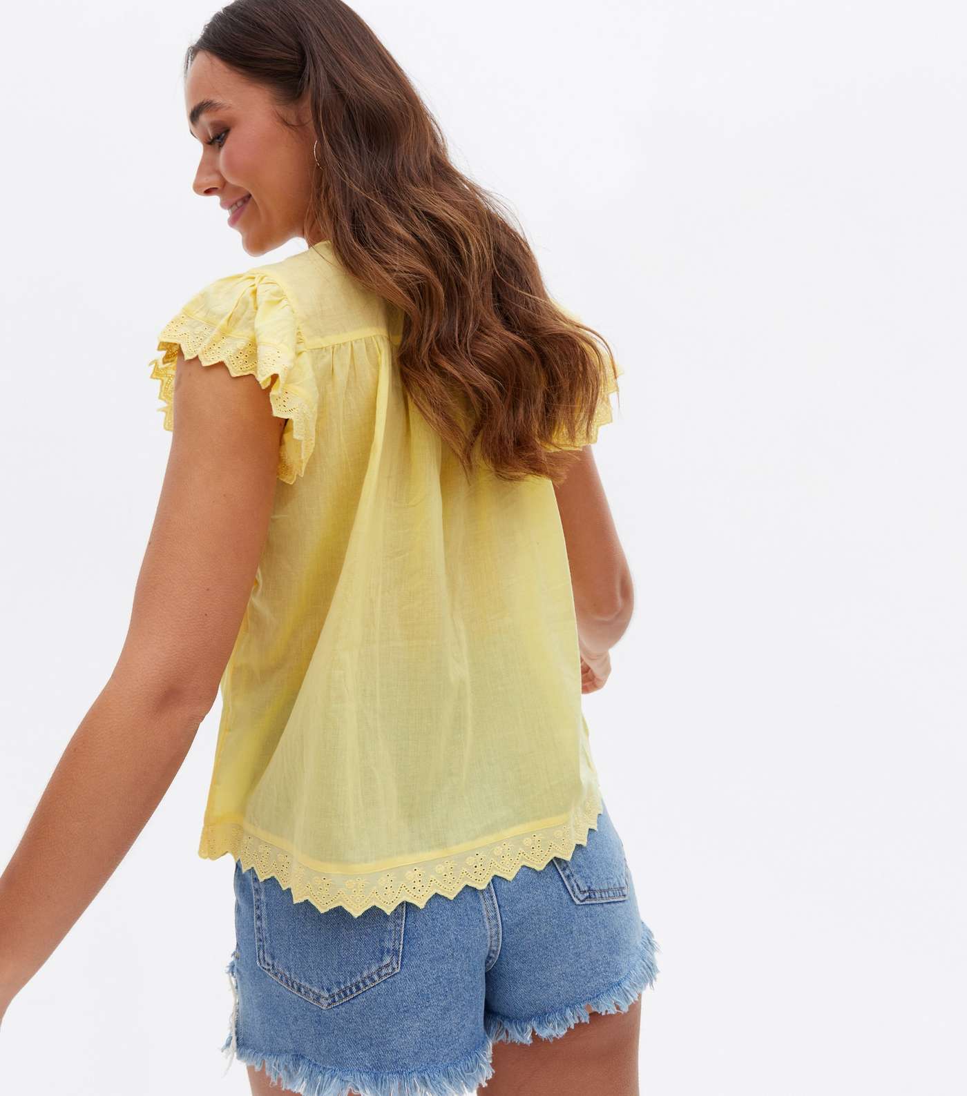 Pale Yellow Broderie Frill Blouse Image 4