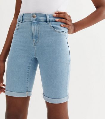 blue denim cycling shorts