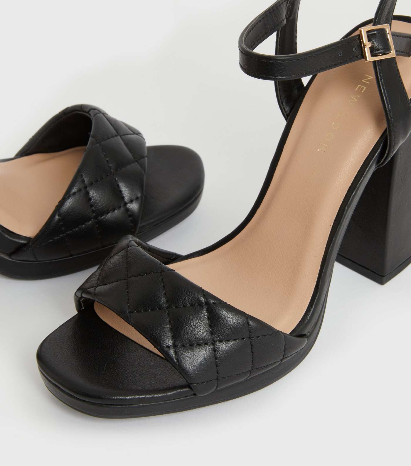 Black Quilted Block Heel Platform Sandals Image 4