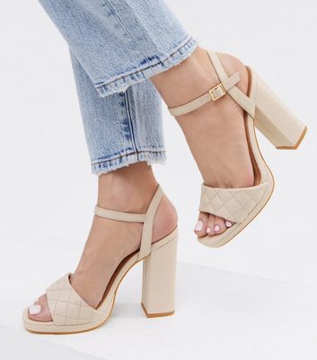 Off White Quilted Block Heel Platform Sandals New Look