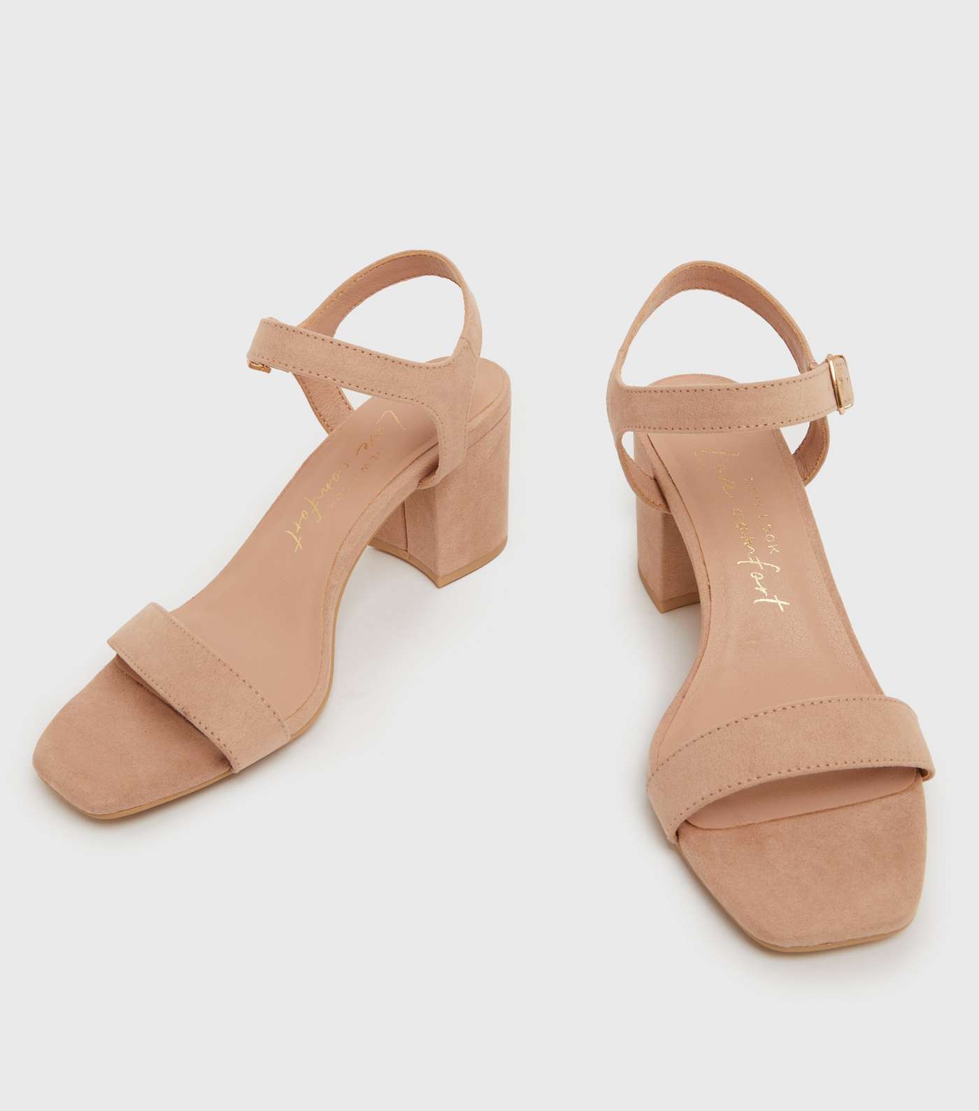 Wide Fit Pale Pink Suedette Block Heel Open Toe Sandals Image 3