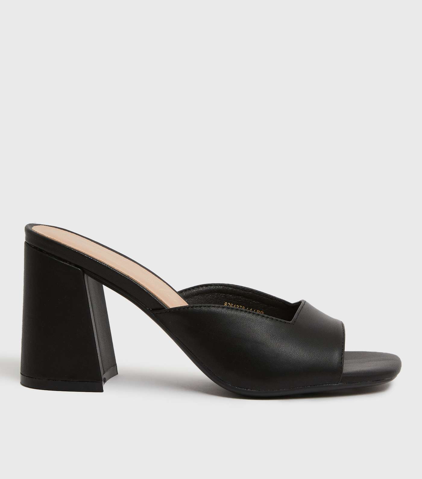 Black Leather-Look Asymmetric Block Heel Mules