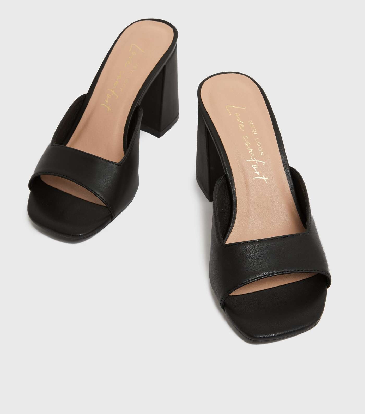 Black Leather-Look Asymmetric Block Heel Mules Image 3