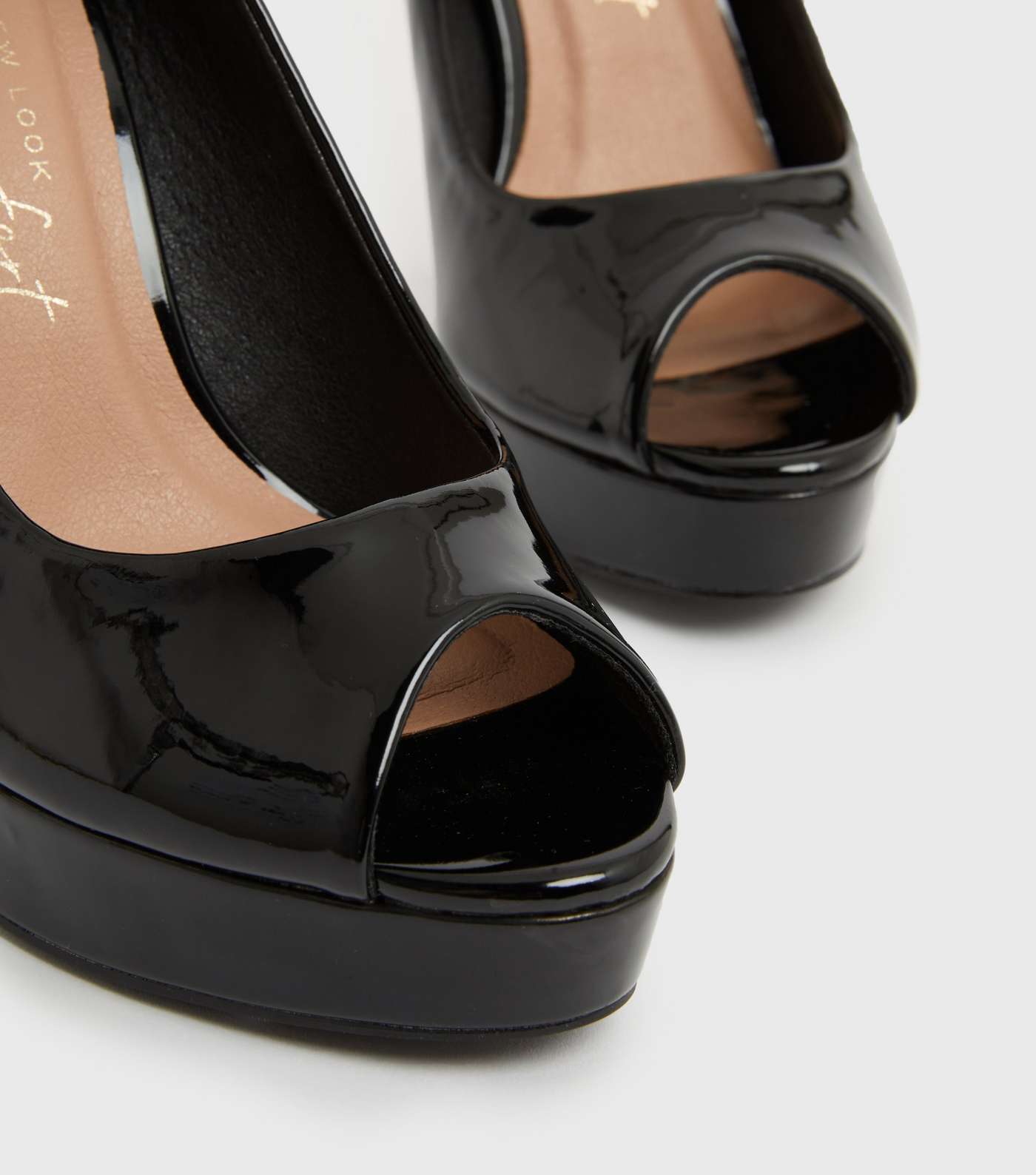 Black Patent Stiletto Heel Platform Court Shoes Image 4