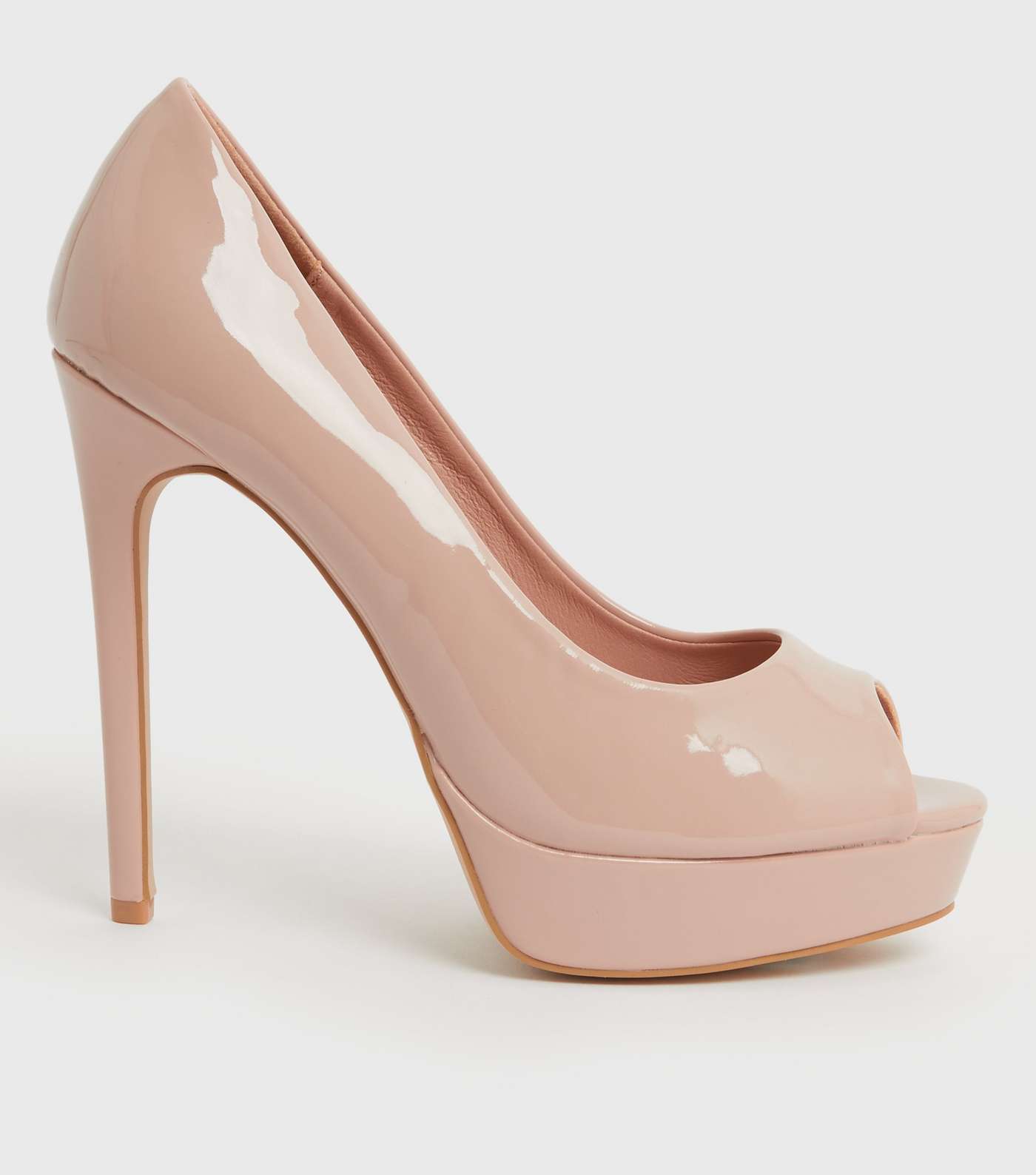 Pale Pink Patent Stiletto Heel Platform Court Shoes
