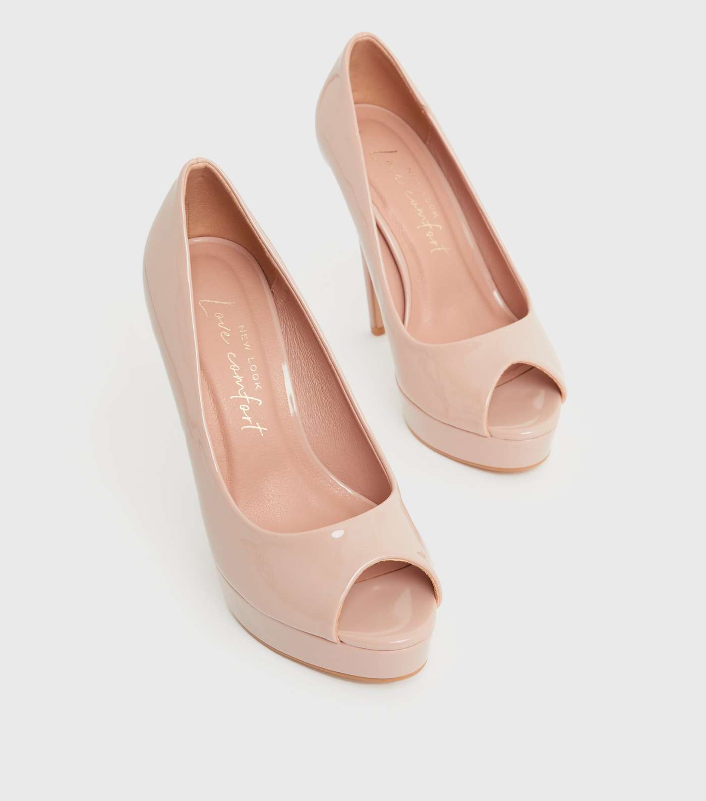 Pale Pink Patent Stiletto Heel Platform Court Shoes Image 3
