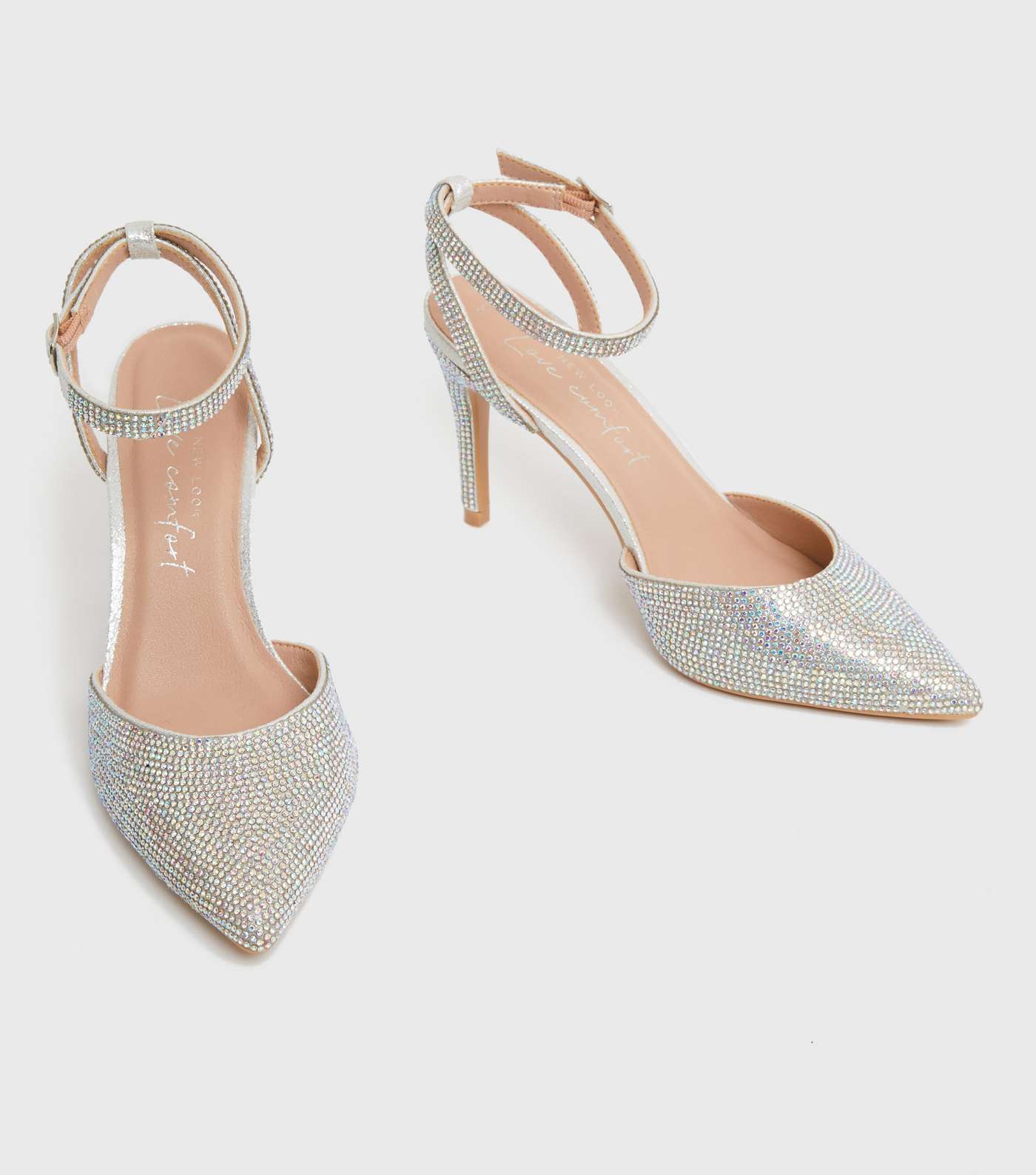 Silver Diamanté Stiletto Heel Court Shoes Image 3