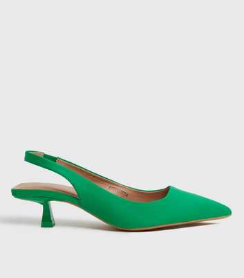 Green Satin Kitten Heel Court Shoes