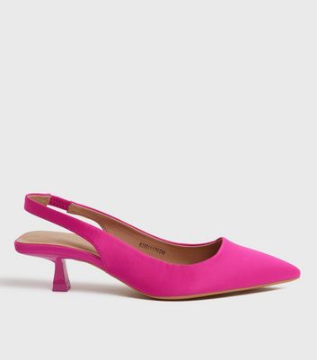 Bright Pink Satin Kitten Heel Court Shoes | New Look