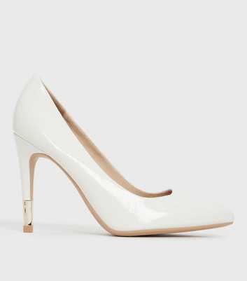 White Patent Metal Stiletto Heel Court Shoes