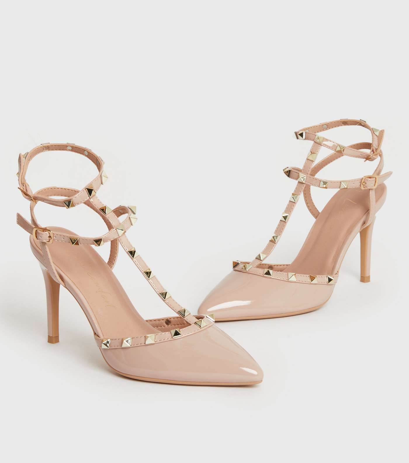 Pale Pink Patent Studded Caged Stiletto Heel Court Shoes Image 3