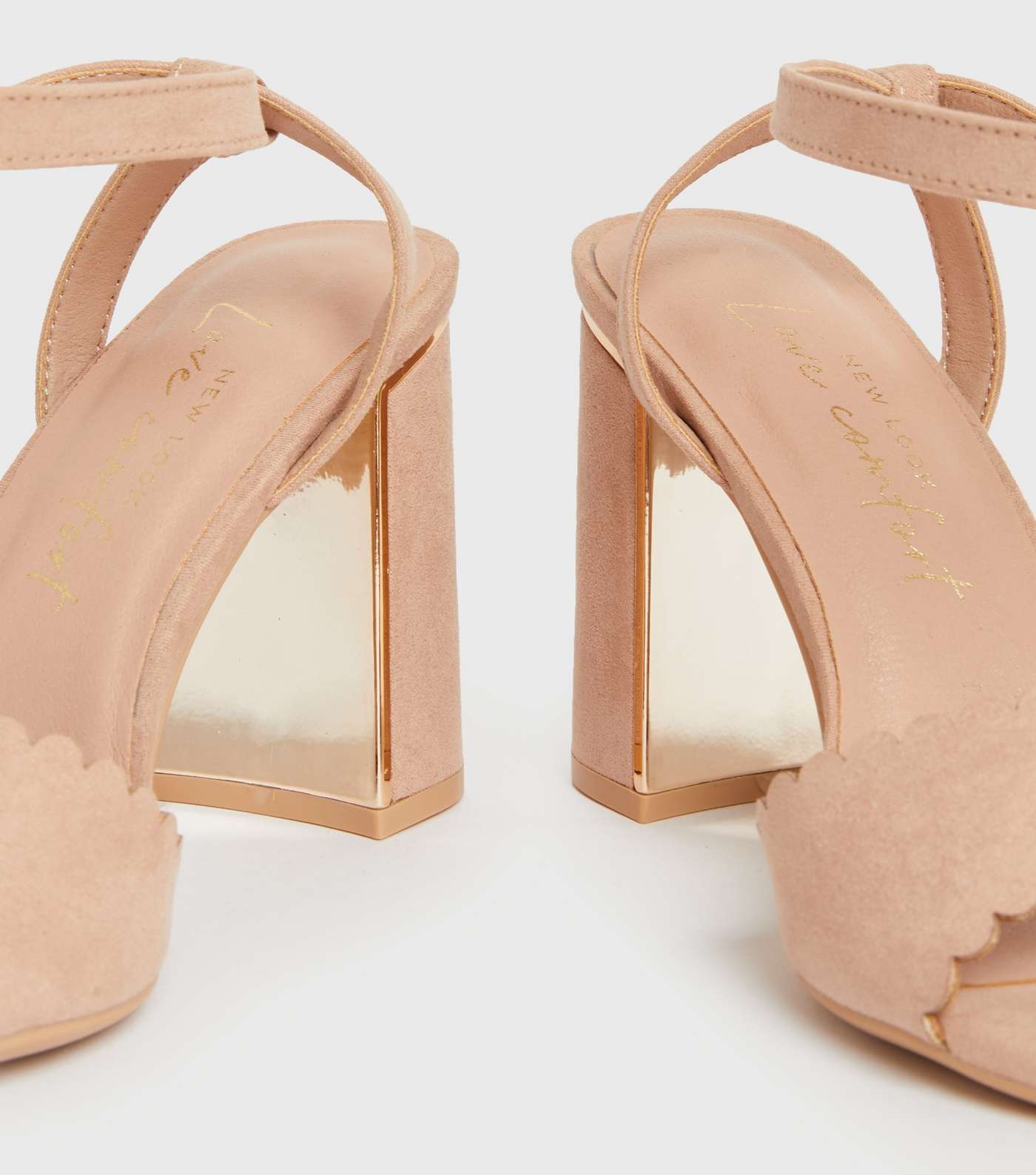 Pale Pink Suedette Scallop Block Heel Sandals Image 4