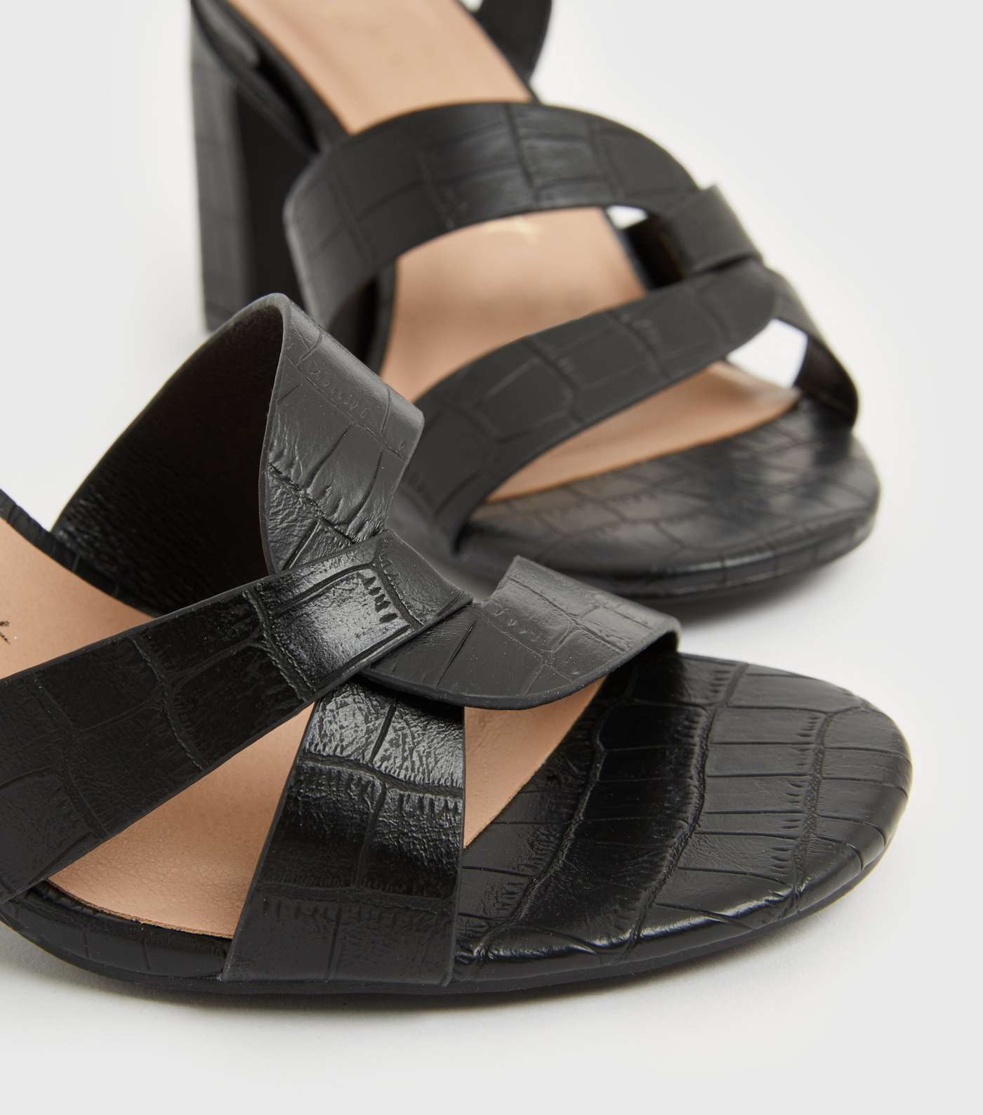 Wide Fit Black Faux Croc Cross Block Heel Sandals Image 4
