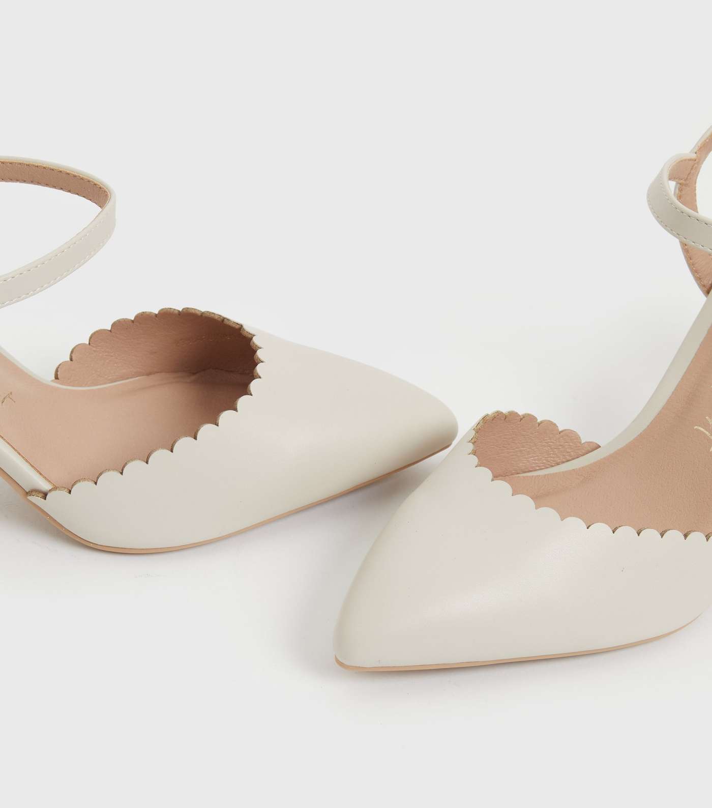 Wide Fit Off White Leather-Look Scallop 2 Part Block Heel Sandals Image 4