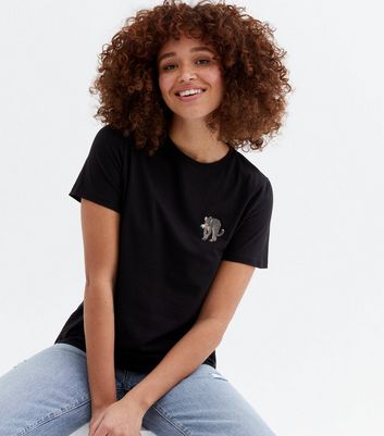 Black Leopard Print Pocket T-Shirt 