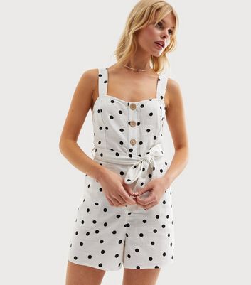 White Spot Belted Button Front Playsuit | New Look