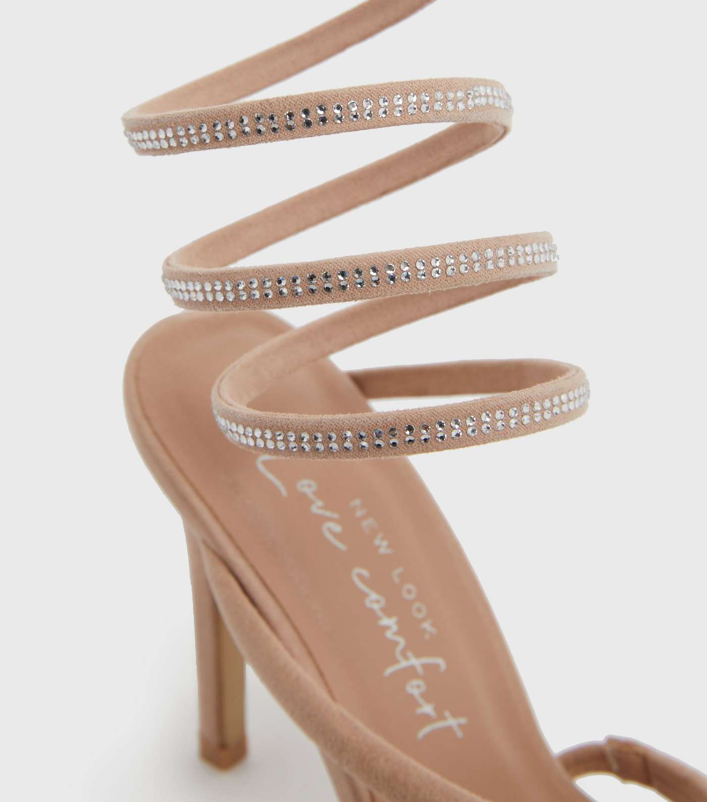 Pale Pink Diamanté High Ankle Stiletto Heel Sandals Image 4