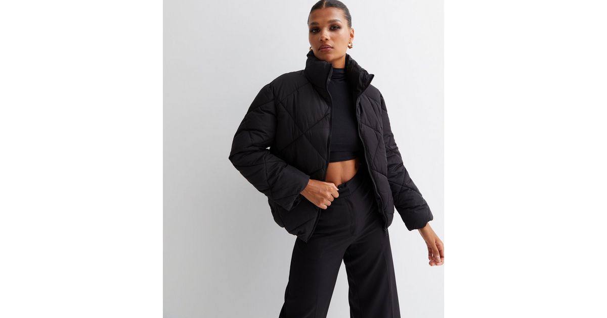 Black Quilted High Neck Puffer Jacket | New Look