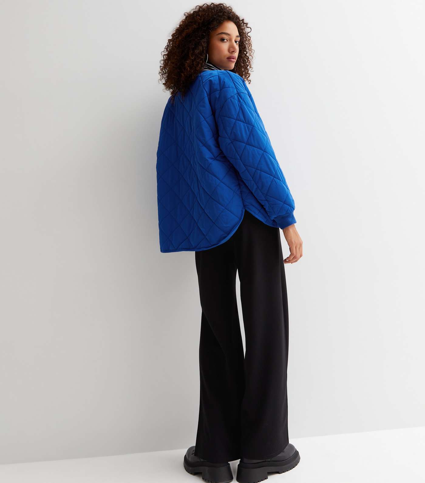 Bright Blue Quilted Collarless Jacket Image 4