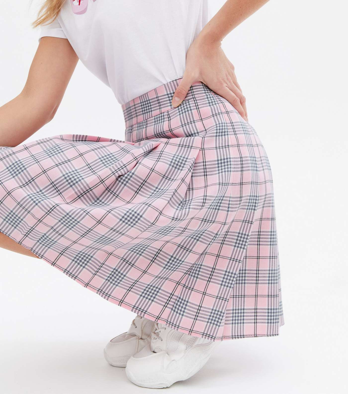 Pink Check Pleated Mini Tennis Skirt Image 3