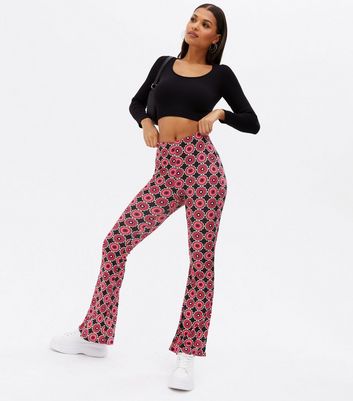 Burgundy Circle Ribbed Flared Trousers 