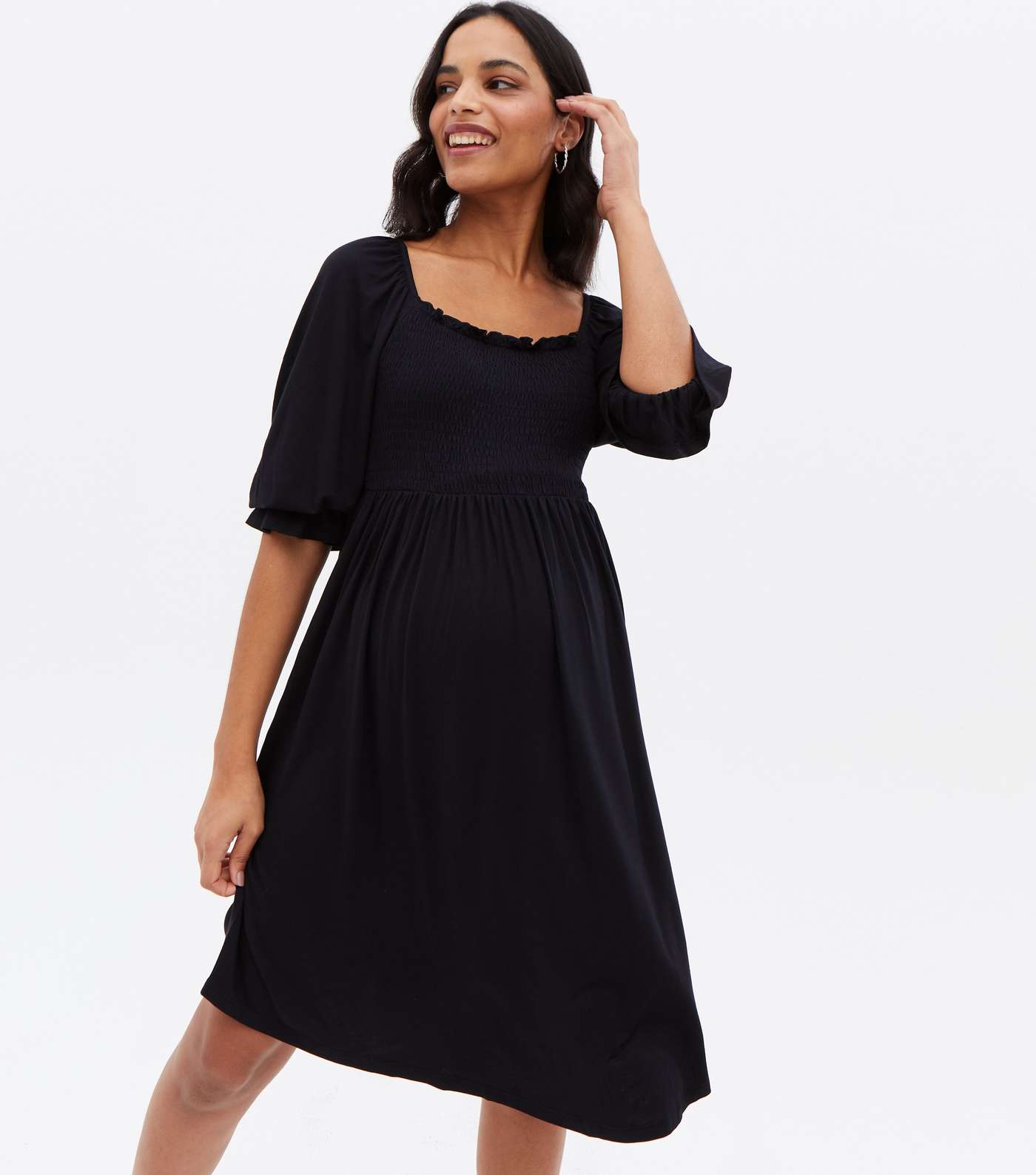 Maternity Black Jersey Shirred Mini Dress