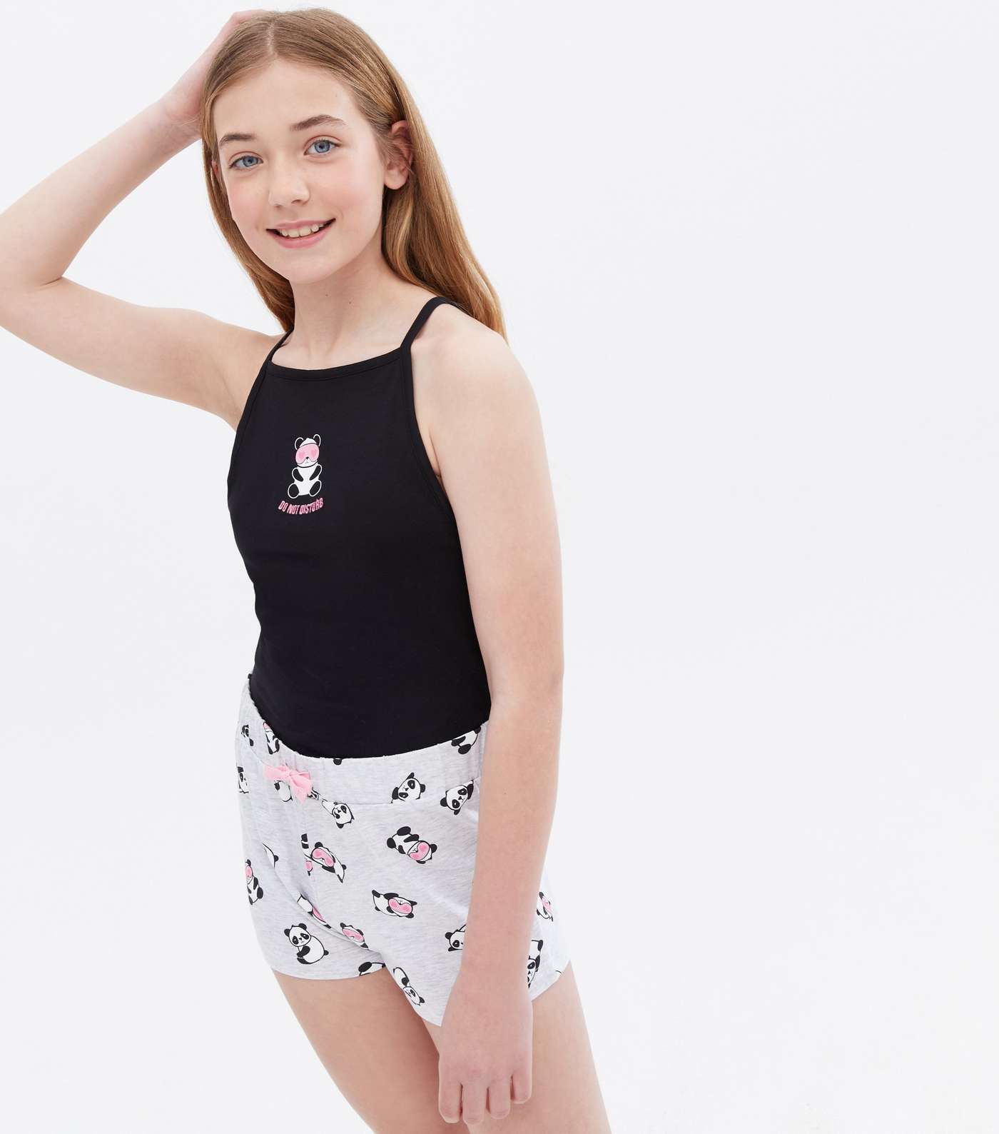 Girls Black Short Pyjama Set with Do Not Disturb Logo