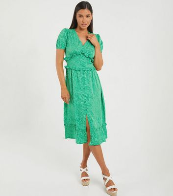 new look green spot dress