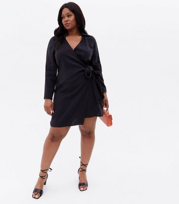 Curves Black Collared Mini Wrap Dress 