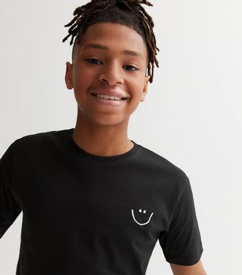 Boys Black Smile Embroidered T-Shirt