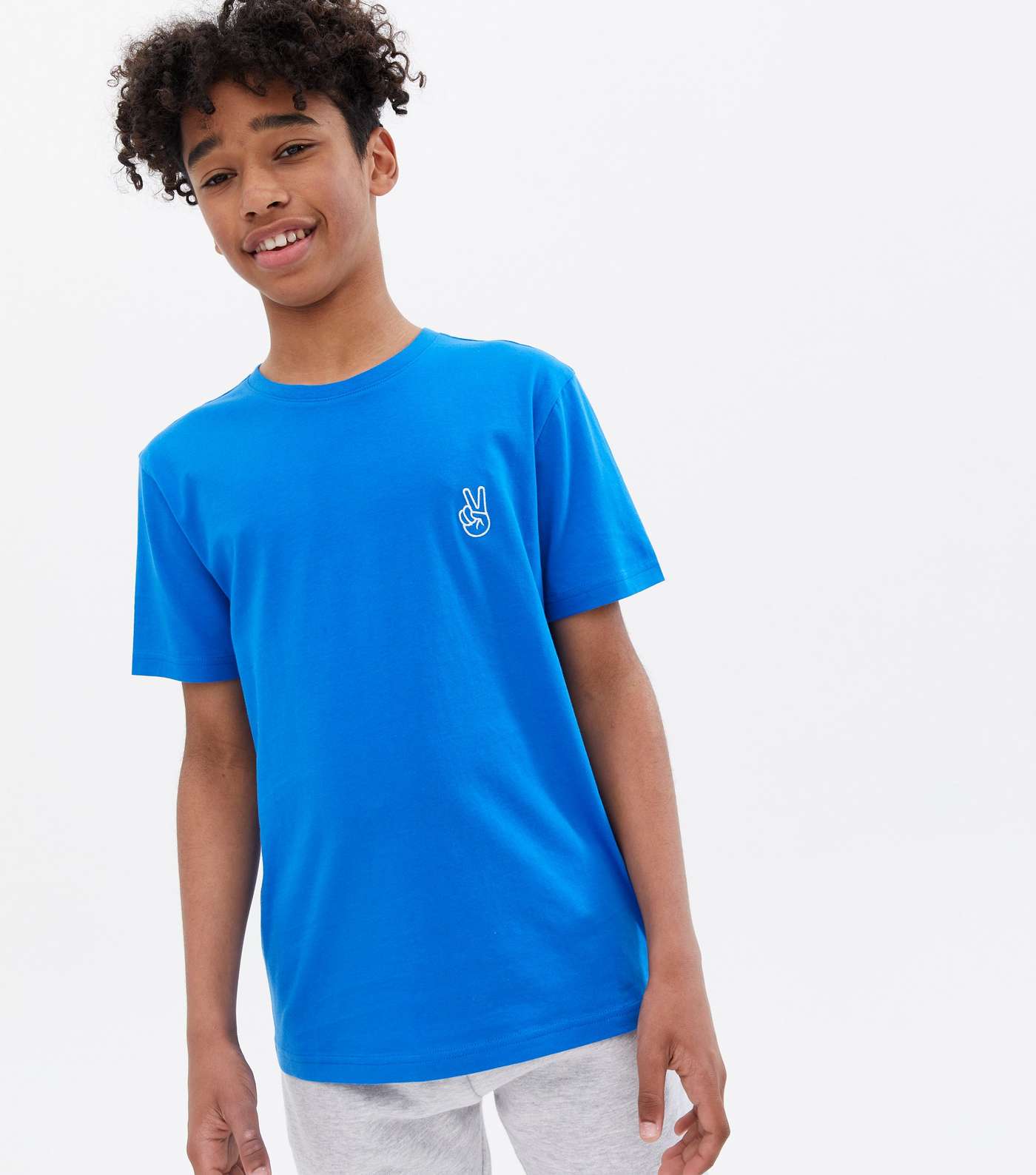 Boys Bright Blue Peace Embroidered T-Shirt