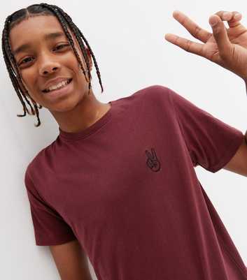 Boys Burgundy Peace Embroidered T-Shirt