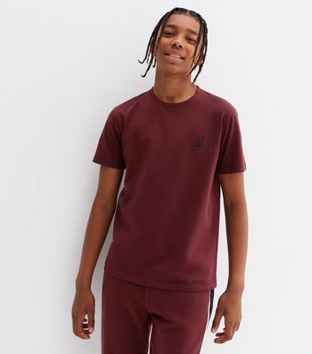 Boys Burgundy Peace Embroidered T-Shirt New Look