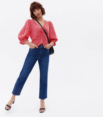 Click to view product details and reviews for Red Ditsy Floral Ruched Tie Front Blouse New Look.