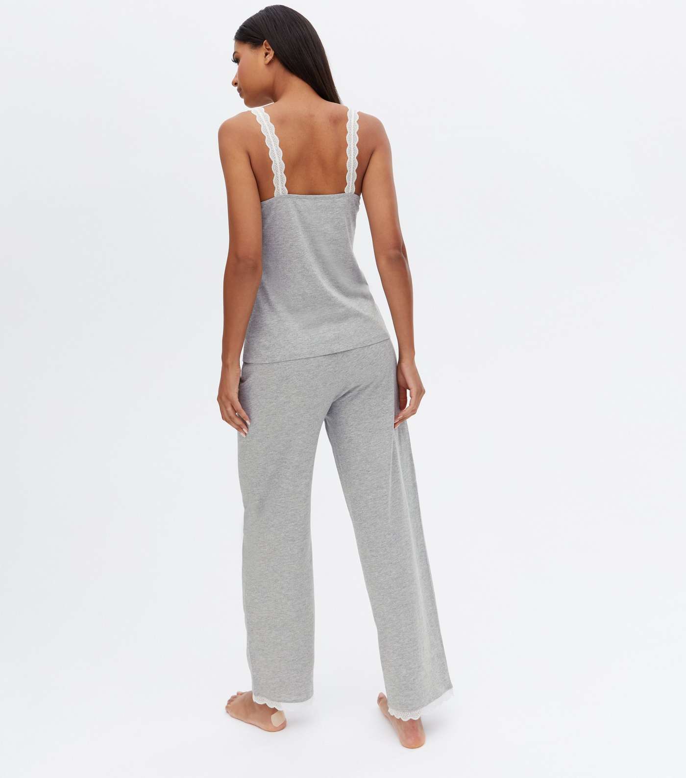 Grey Trouser Pyjama Set with Scallop Lace Trim Image 4