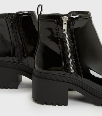 Vegas Black Patent Stiletto Platform Ankle Boots | Public Desire