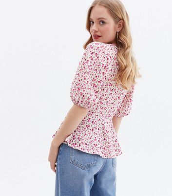 Pink Floral Peplum Wrap Blouse | New Look