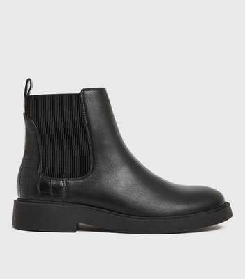 Black Leather-Look Chelsea Ankle Boots