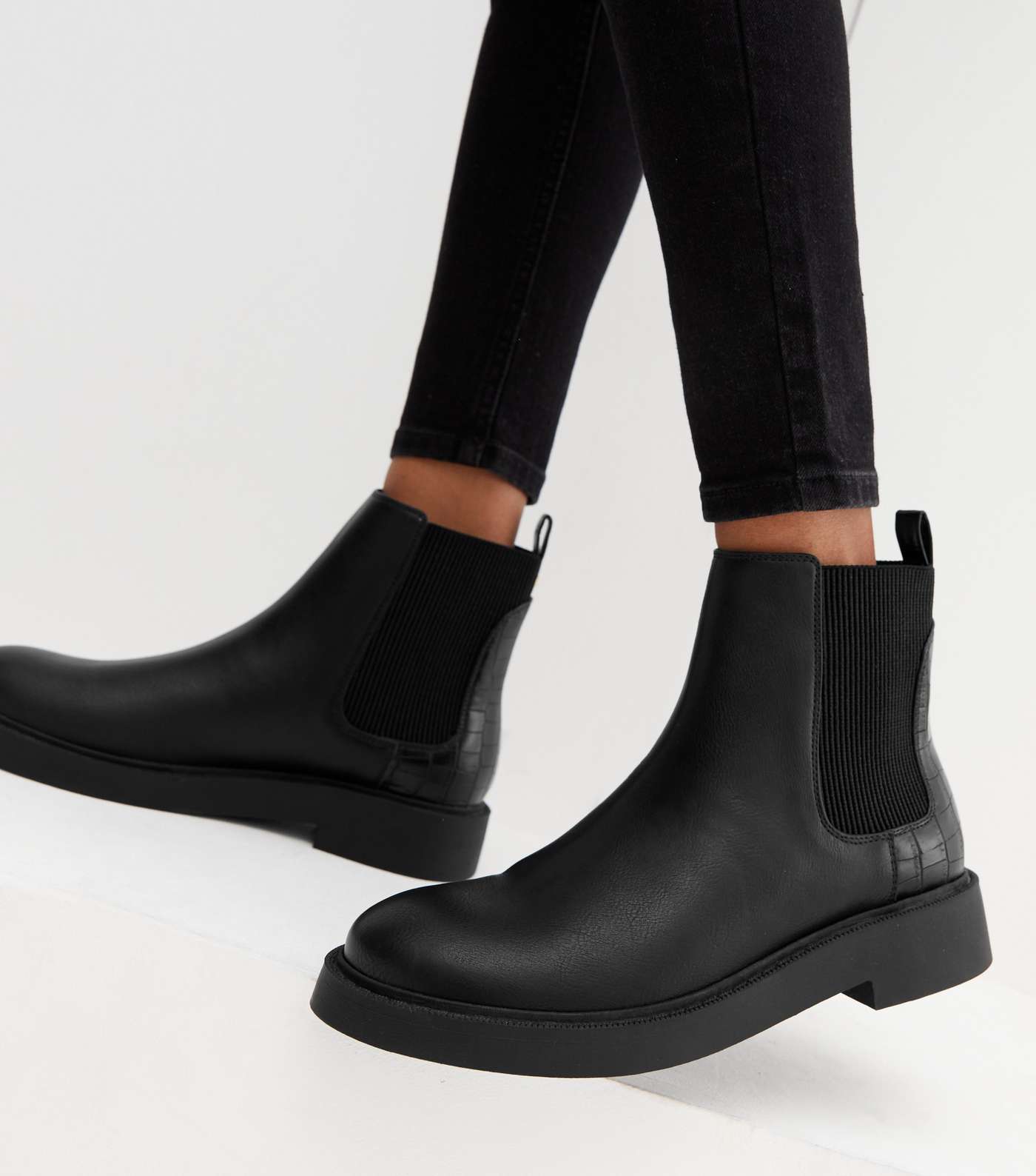 Black Leather-Look Chelsea Ankle Boots Image 2