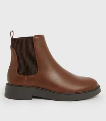 Tan Leather-Look Chelsea Ankle Boots