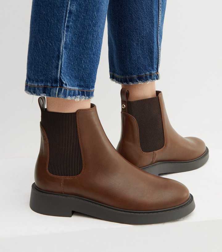 Tan Leather-Look Ankle Boots | New