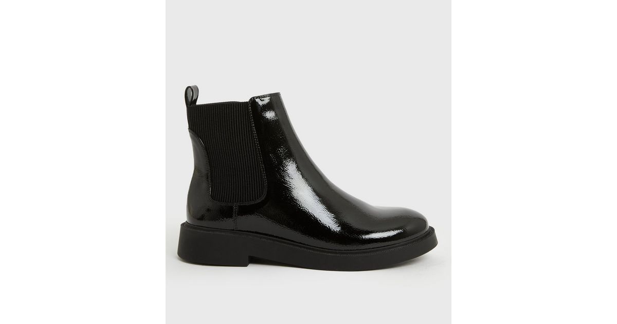 Black Patent Chelsea Boots | New Look