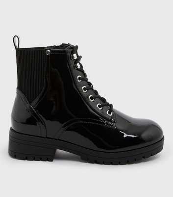 Extra Wide Fit Black Patent Lace Up Boots