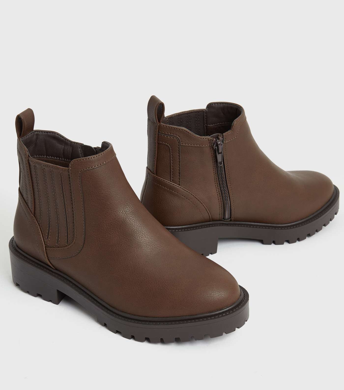 Extra Wide Fit Brown Chunky Chelsea Boots Image 3